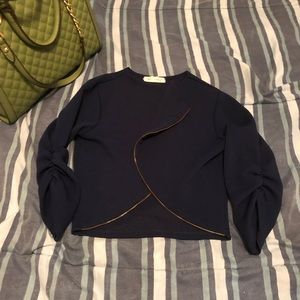 Blue Crop Jacket with Mid-Elbow Sleeve